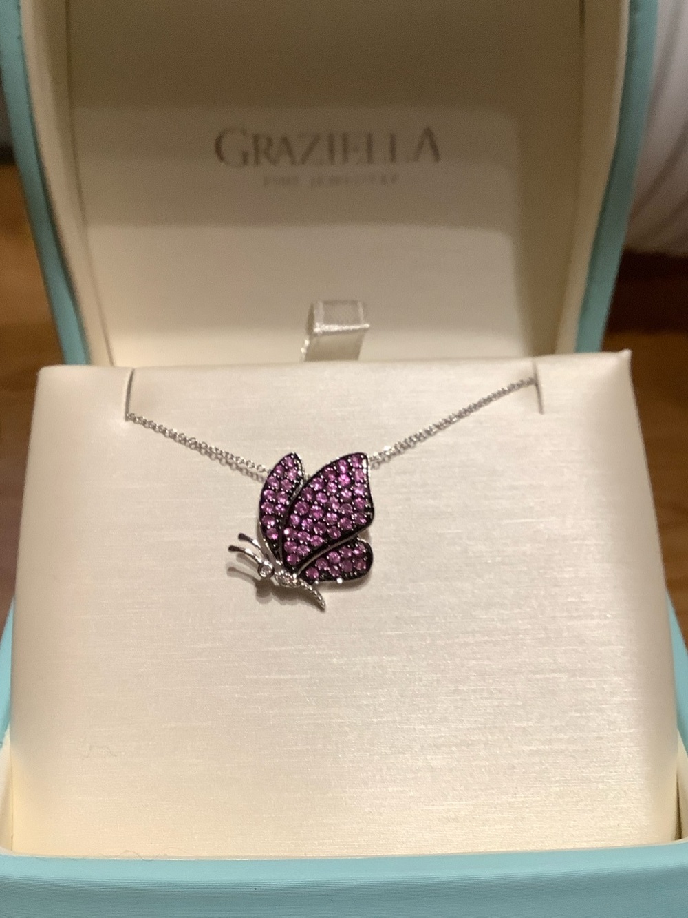 Grazie Pink Crystal Butterfly Necklace